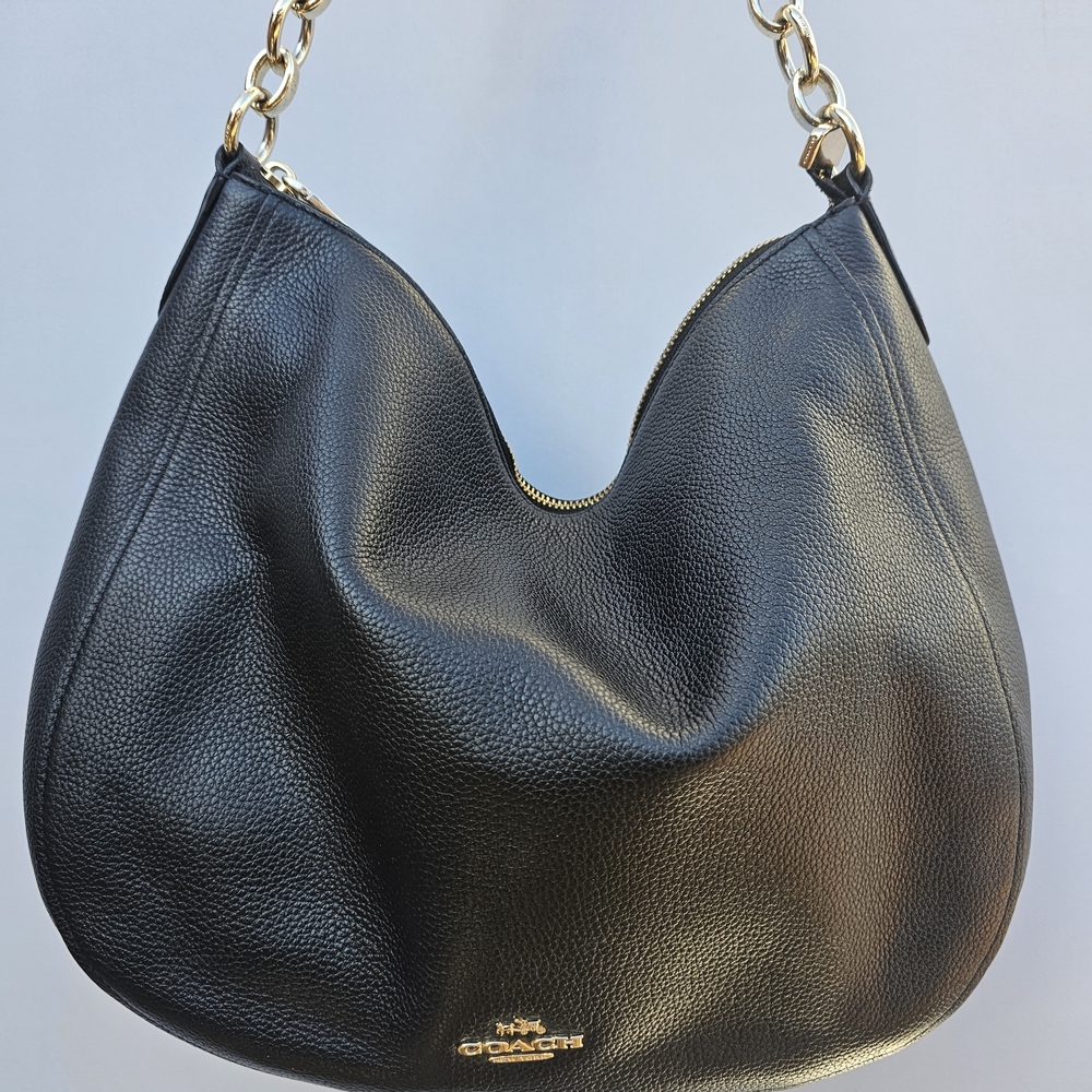 Coach Black Leather Hobo with Gold Accents